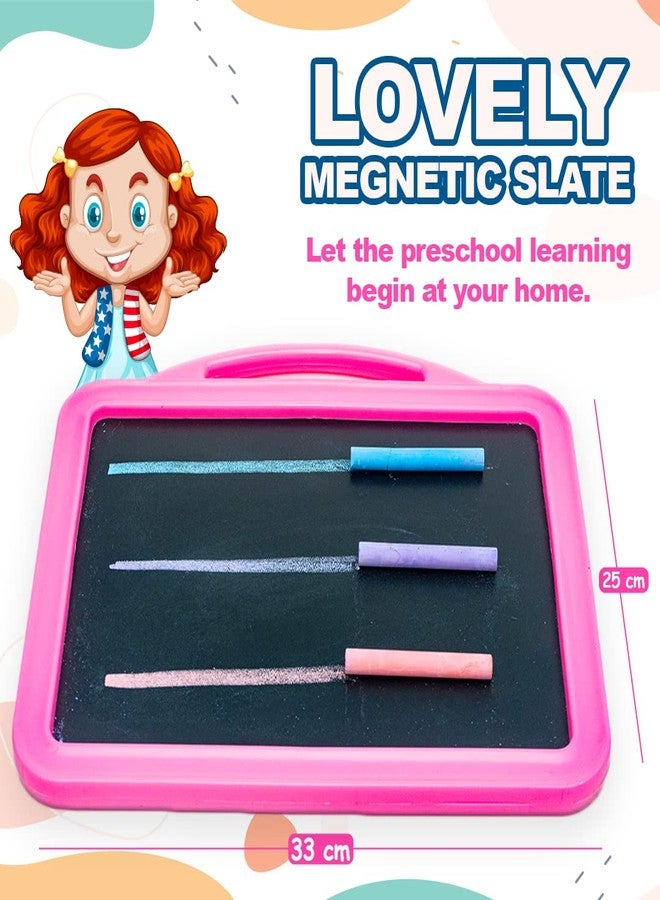 Avis Lovely Magnetic Slate | Double Sided Slate with Colorful Magnetic Alphabets & Numbers for Kids (Pink) - Image 5